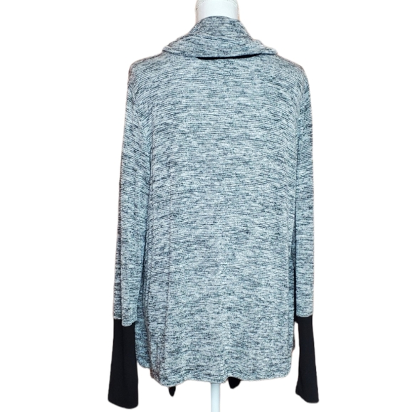 One World Gray Black Marled Long Sleeve Open Front Flowy Heavy Cardigan - Picture 3 of 8